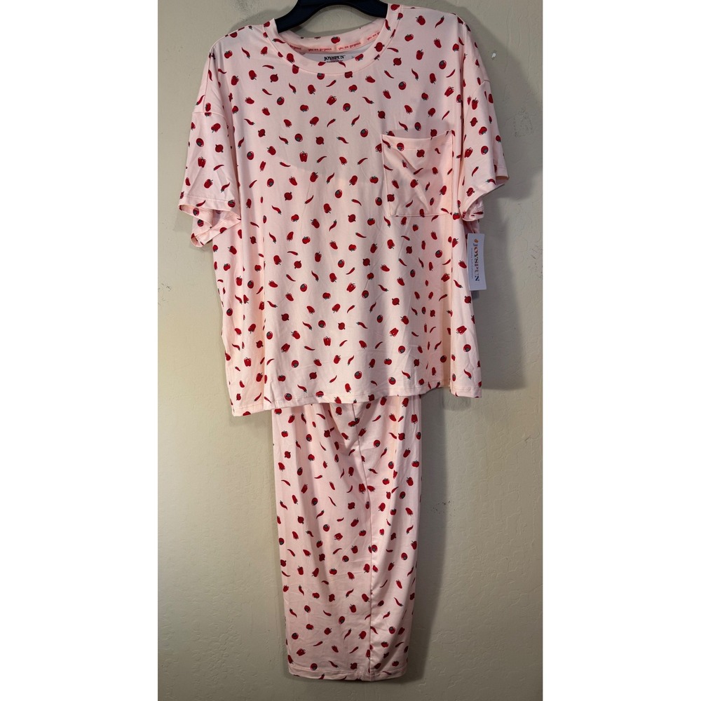 Joyspun Pajama Set Women XL Peach Pink Vegetable Print Soft Knit 2pc NEW
